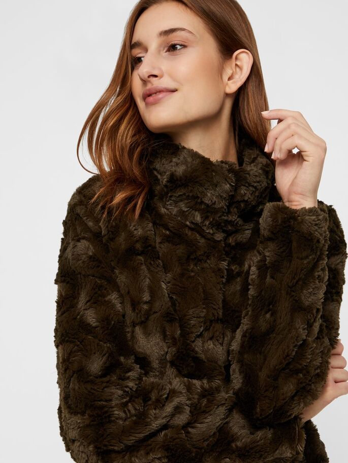 Vero Moda - Neck Faux Fur Jacket, Peat - Fashion Outlet