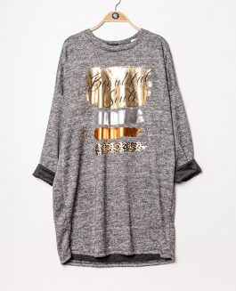 Knit Dress Metallic Print - Grey