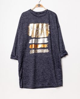 Knit Dress Metallic Print - Navy