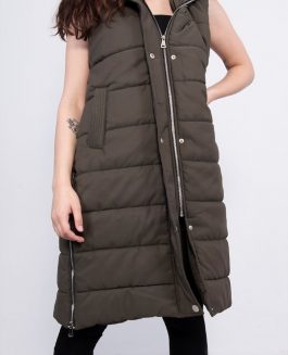 Women`s Long Sleeveless Jacket - Khaki