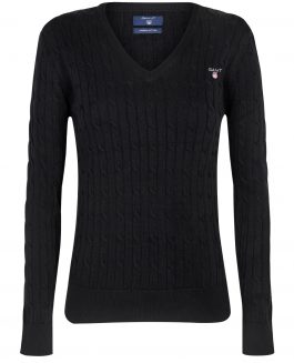 Gant Women`s Cable V-Neck Jumper - Black