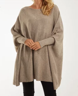 Star Batwing Poncho Beige