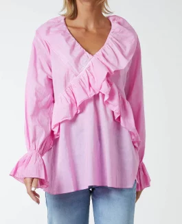 Skjorte med flæser Pink