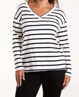 V-neck Stribet Bluse Navy