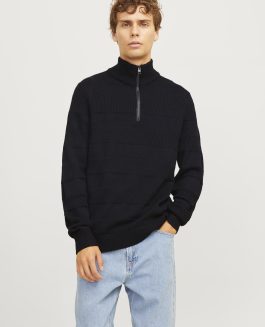 JREBTOBY KNIT HALF ZIP BLACK
