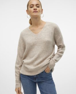 VMCREWLEFILE LS V-NECK BLOUSE BIRCH