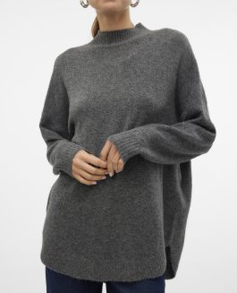 VMPLAZA LS HIGHNCK LONG PULLOVER MEDIUM GREY MELANGE