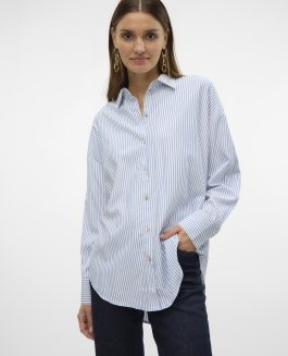 VMNORA LS OVERSIZE SHIRT BRIGHT WHITE/NOK BLUE J