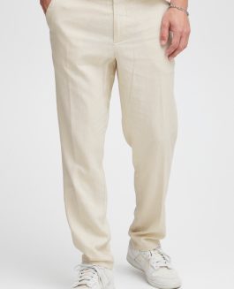 Solid Hørbukser M/ Knap Oatmeal