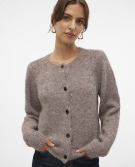 VMNOVAH LS O-NECK BUTTON CARDIGAN BROWN LENTIL MELANGE