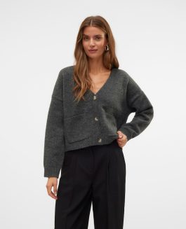 AWGEMMA STRIKKET CARDIGAN DARK GREY MELANGE