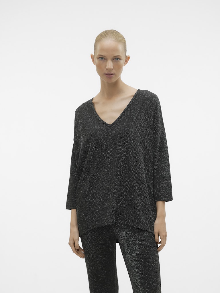 VMKANVA 3/4 V-NECK TOP BLACK SILVER (Størrelse: XL)