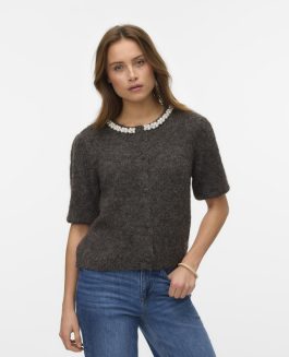 VMOCEAN 2/4 O-NECK JEWELLERY CARDIGAN CHOCOLATE TORTE MELANGE