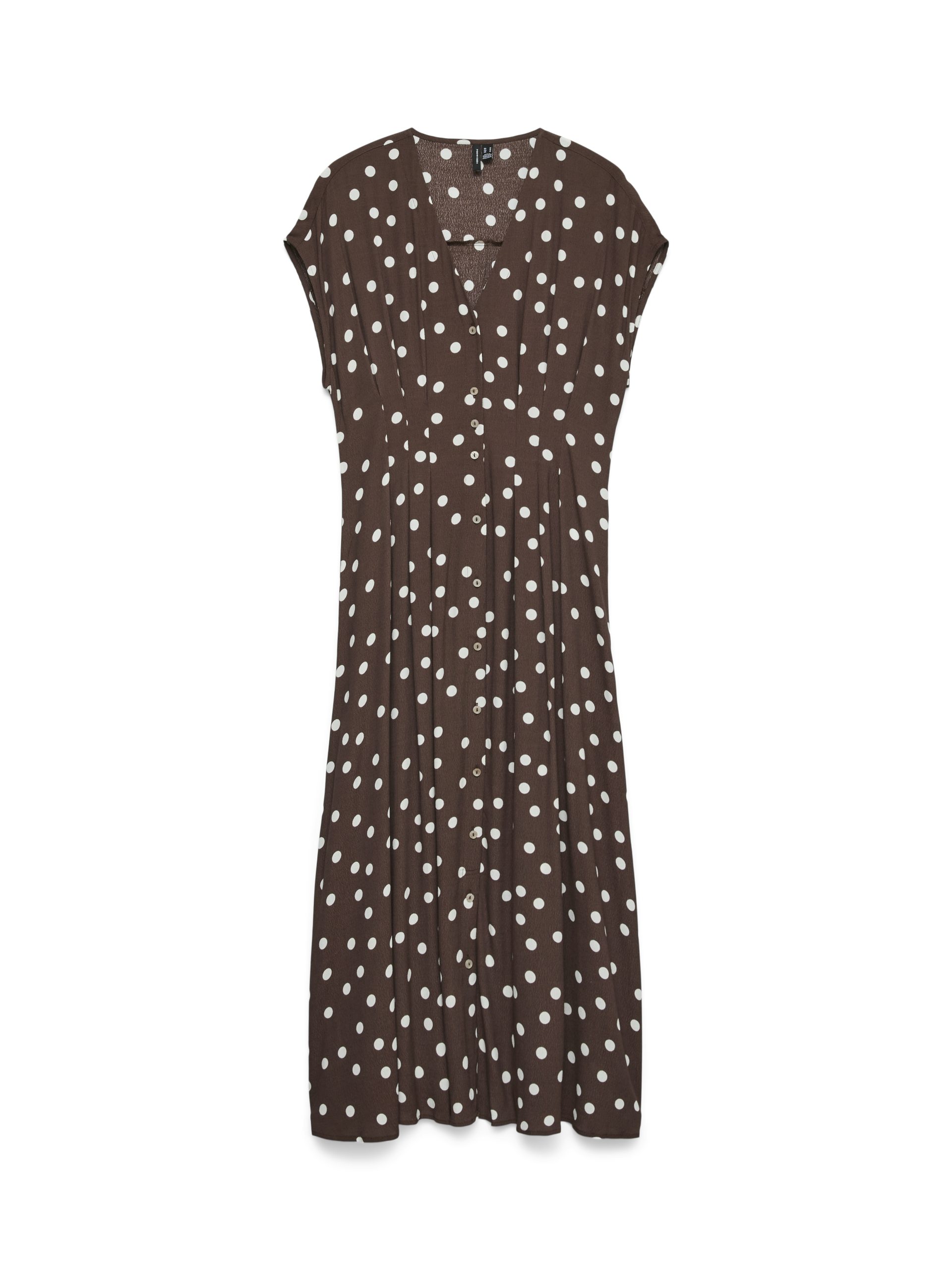 VMELISA SL PLEAT SHIRT 7/8 DRESS-Chocolate Martini/Snow White dot (Størrelse: XL)